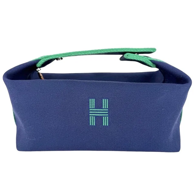 Hermès Handbag Brid-a-brac PM Pouch Cotton Navy Green Silver in Navy from The Reluxe