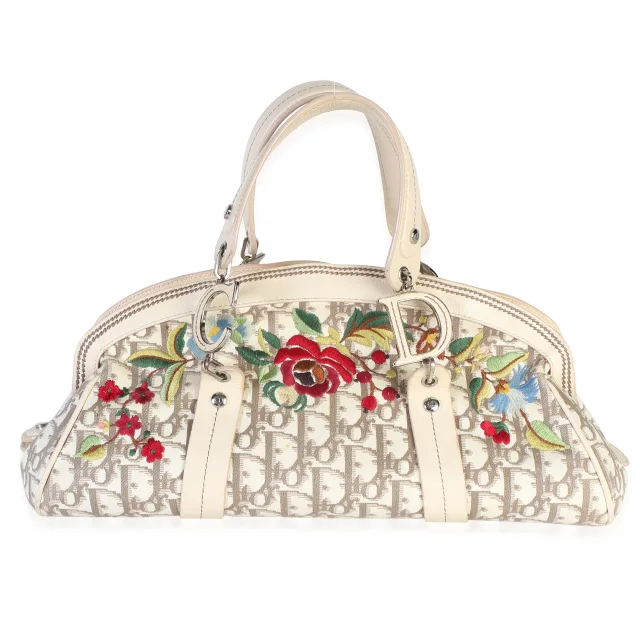 Dior Vintage Beige Multicolor Floral Diorissimo Canvas Bowler Bag in Beige Canvas from myGemma