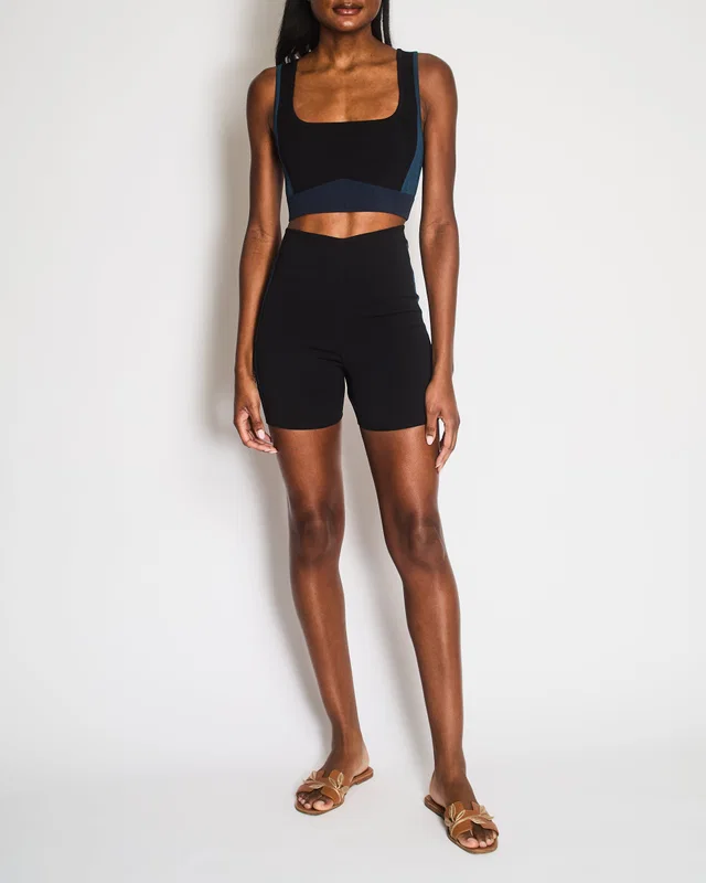 Hermès Black Top and Shorts Sports Set with Blue Ribbed Bands Detail Size S (UK 8) in Black from Sellier