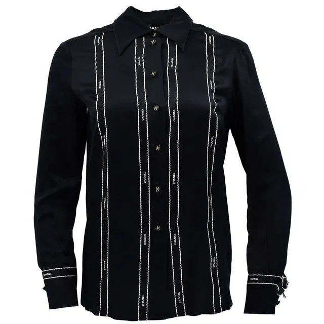 Chanel Fall 1994 logo-print silk shirt #36 in Silk from AMORE Vintage Tokyo
