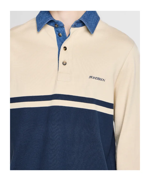 J.W.Anderson Mens contrast collar rugby polo in off white & navy from SENSER, photo 1 of 1