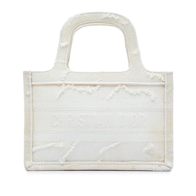 White Dior Mini Embroidered Canvas Camouflage Book Tote in White Canvas from Designer Revival