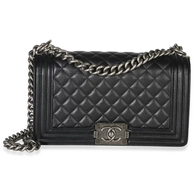 Chanel Black Quilted Caviar Medium Boy Bag in Black Caviar leather from myGemma