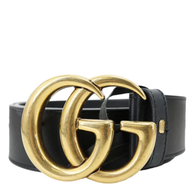 Gucci Double G Marmont Buckle Smooth Leather Belt Size 75.30 Black 400593 in Black Leather from Dallas Designer Handbags