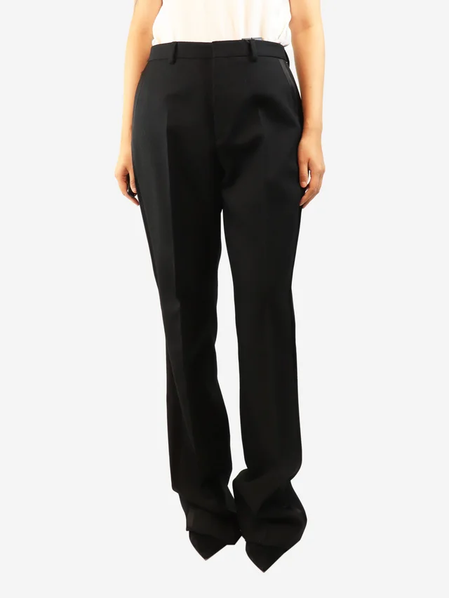 Saint Laurent Black wool wide leg trousers - size UK 16 in Black Wool from Sign of the Times
