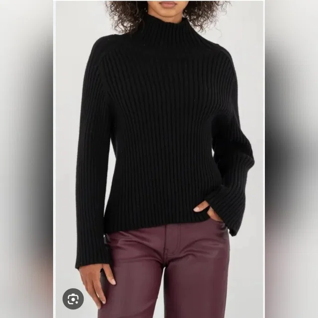 Lanvin Paris Black Ribbed Wool Turtleneck Sweater Xl Made In Italy Bell Sleeves in black Wool from Poshmark