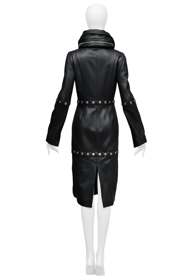 Dolce & Gabbana Black Leather Coat With High Neck And Snaps in Black Leather from Resurrection Vintage, photo 2 of 2