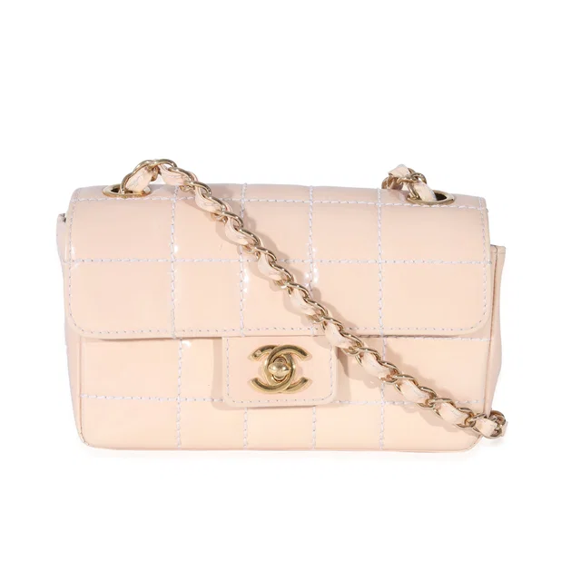 Chanel Vintage Beige Patent Mini Single Flap Bag in Beige Patent leather from Luxury Promise