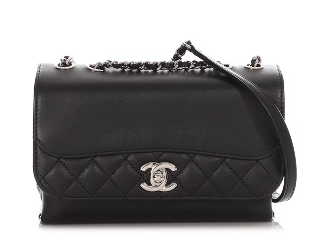 Chanel Small Black Part-Quilted Lambskin Tramezzo Flap in Black Lambskin from Ann's Fabulous Finds