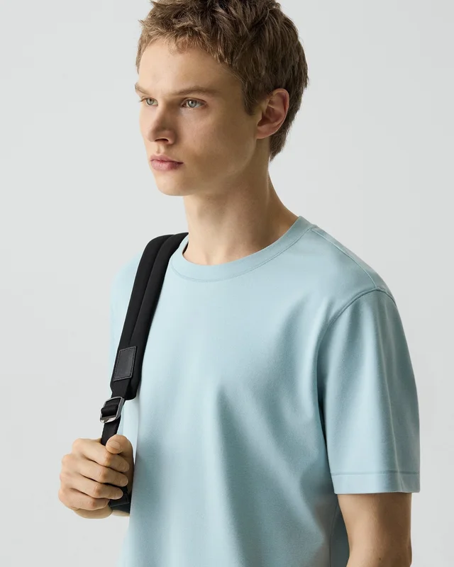 Theory Ryder Tee in Relay Jersey in LIGHT OCEAN AIR 64% Viscose, 30% Polyamide, 6% Elastane, photo 4 of 8 from Theory
