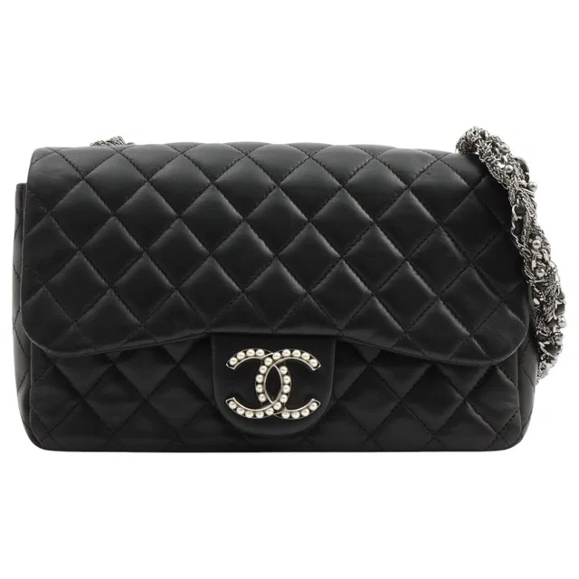 Chanel Pearl CC Mark Plate Chain Shoulder Bag Black, circa 2015 in Black Lambskin from VINTAGE QOO TOKYO