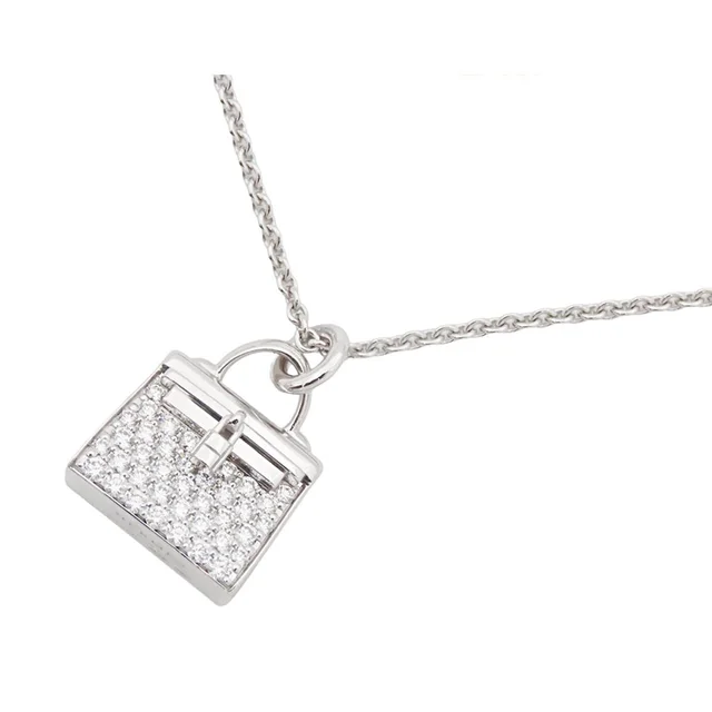 Hermès Amulette Kelly Pendant White Gold 18K Diamond Pave Necklace in White from The Reluxe