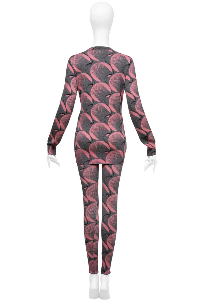 Prada Pink And Grey Printed Cardigan And Leggings Ensemble 2021 in Pink Wool from Resurrection Vintage, photo 2 of 2
