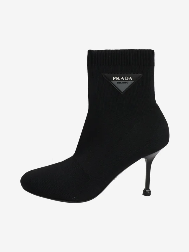 Prada Black sock boots - EU 40.5 in Black Leather from Sign of the Times