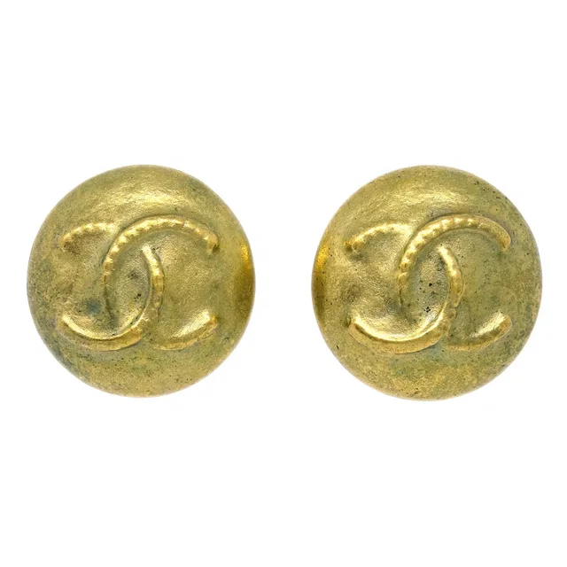 Chanel Gold Button Earrings Clip-On 95P in Gold from AMORE Vintage Tokyo