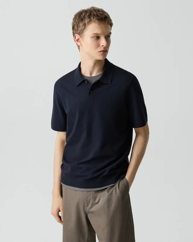 Theory Soris Polo Shirt in Light Bilen in DARK ECLIPSE 62% Viscose, 38% Polyester; Exclusive Of Elastic, photo 2 of 12 from Theory