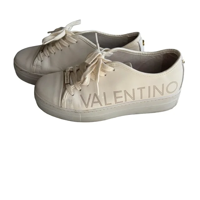 Valentino Garavani Cream Leather Logo Lace-Up Platform Sneakers in White Leather from Poshmark