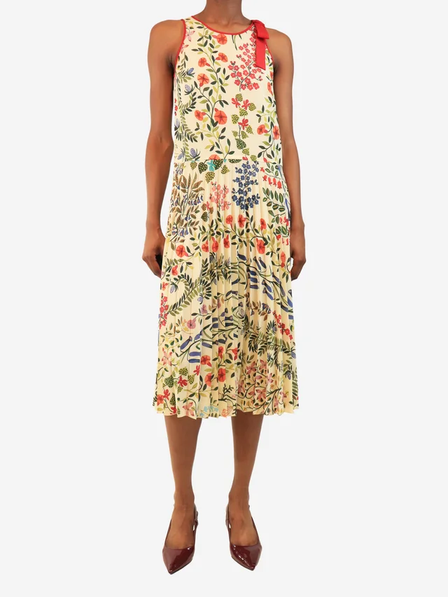 REDValentino Cream sleeveless floral printed midi dress - size UK 6 in White from Sign of the Times