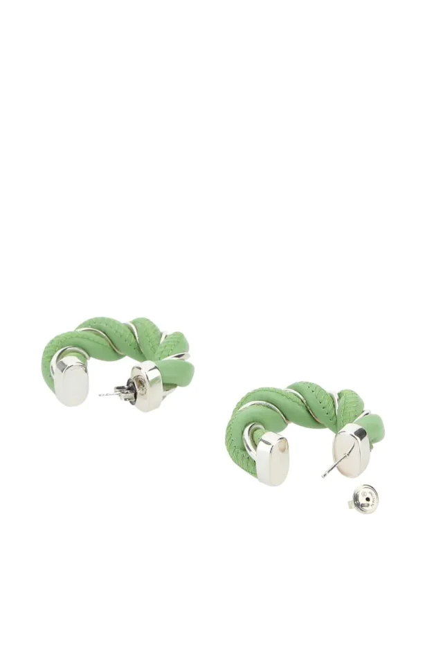 Bottega Veneta Leather Hoop Earrings — Green in Green Leather from HEWI, photo 3 of 3