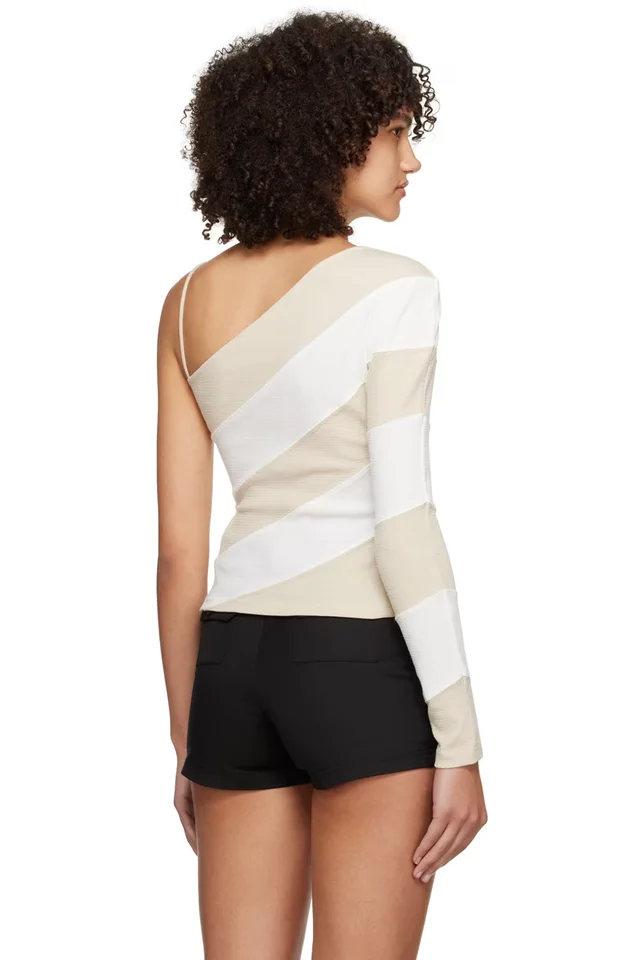 Kijun Beige & Off-White Oblique Long Sleeve T-Shirt, photo 3 of 4 from SSENSE