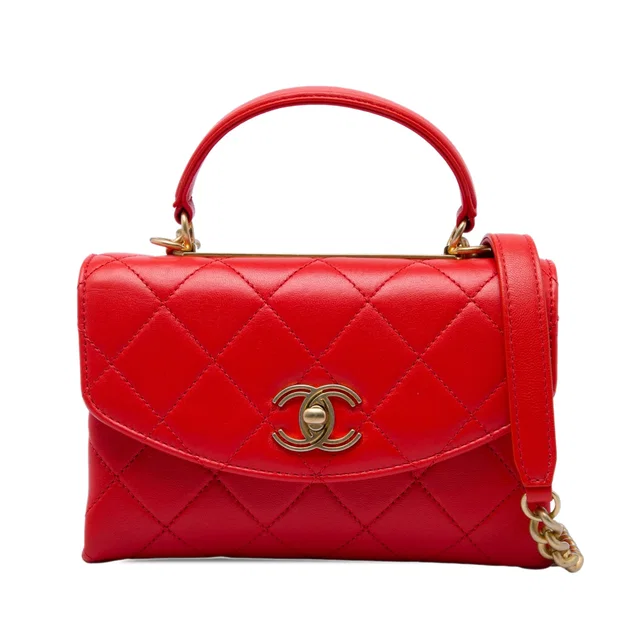 Red Chanel Small Quilted Lambskin Trendy Spirit Top Handle Bag Satchel in Red Lambskin from Designer Revival
