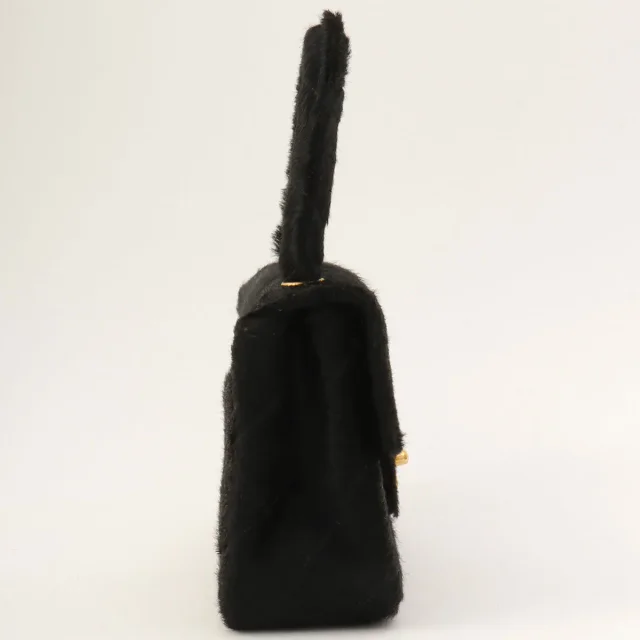 Circa 1992 Chanel CC Turnlock Mini Handbag in Black Calf Hair in Black from VINTAGE QOO TOKYO, photo 3 of 10