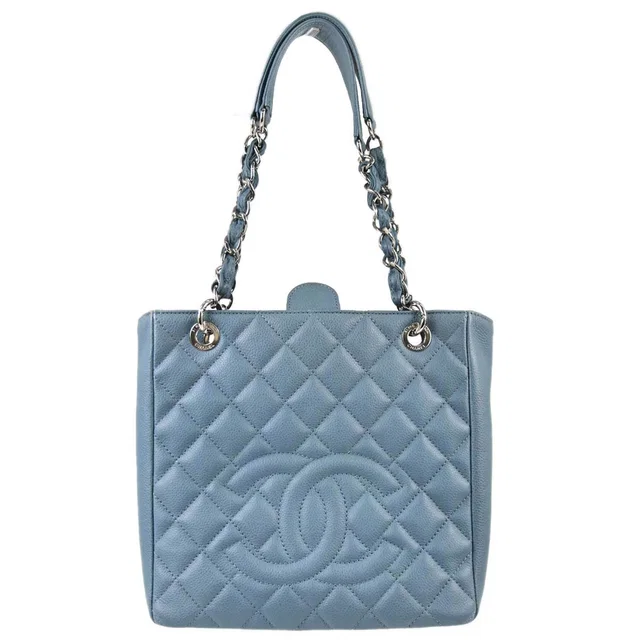 Chanel 2010-2011 Blue Caviar Skin Petite Shopping Tote PST Chain Handbag in Blue Caviar leather from AMORE Vintage Tokyo