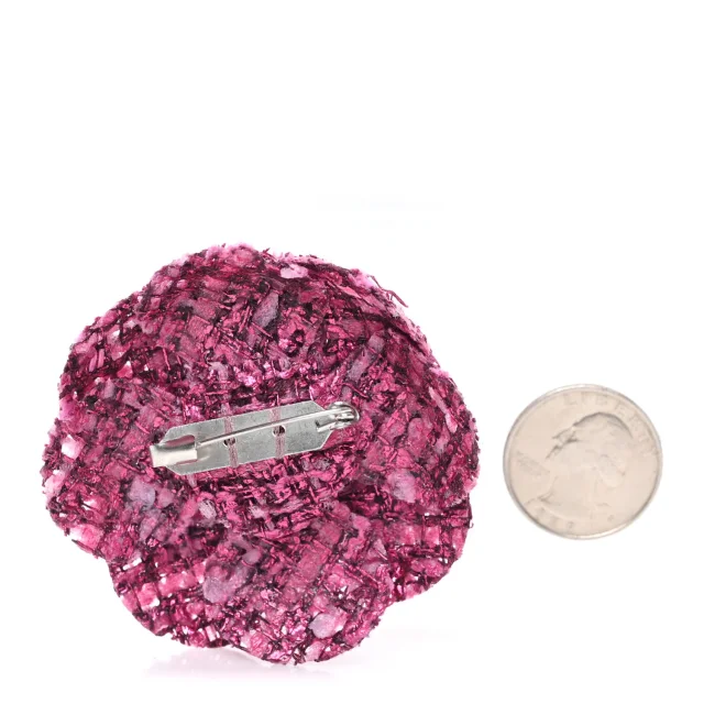 Chanel Camellia Pin Brooch Pink in Pink Tweed from FASHIONPHILE, photo 2 of 3