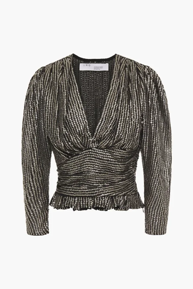 Iro Ciota Ruched Sequined Georgette Top in Black, photo 9 of 12 from THE OUTNET