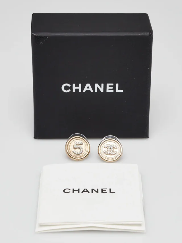 Chanel Goldtone Metal and Crystal CC No. 5 Round Earrings from Yoogis, photo 2 of 4