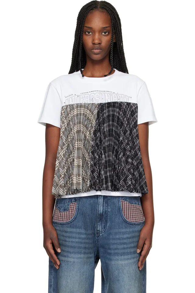 SSENSE Exclusive White Studded Pleats Hybrid T-shirt, image 1 of 1 from SSENSE