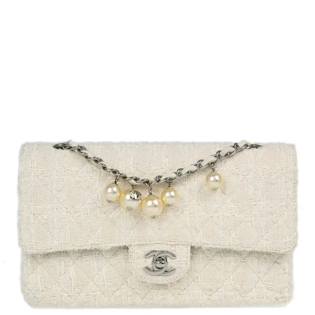 Chanel 2004-2005 White Tweed Medium Classic Double Flap Shoulder Bag in White Tweed from AMORE Vintage Tokyo
