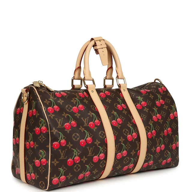 Louis Vuitton X Takashi Murakami Cheries Keepall Bandouliere 45 Red, Brown Monogram Cherry Gold Hardware in Brown Coated canvas from Madison Avenue Couture, photo 2 of 2