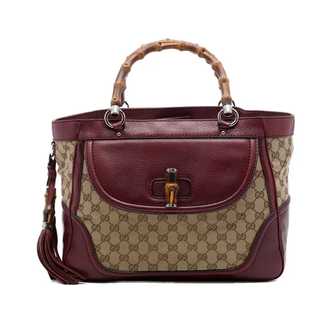 Beige Gucci Medium GG Canvas New Bamboo Tassel Tote in Beige Canvas from Designer Revival, photo 1 of 1
