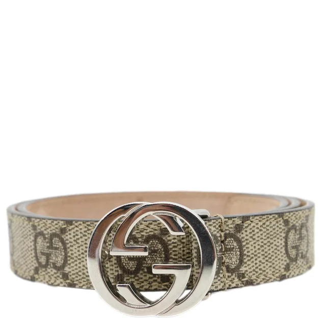 Gucci Interlocking G Buckle GG Supreme Canvas Belt Beige 258395 in Beige Canvas from Dallas Designer Handbags