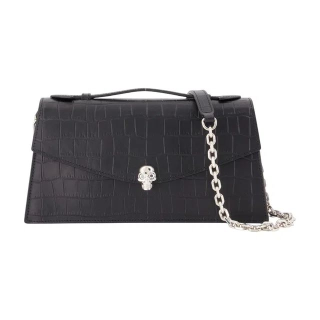 Alexander McQueen Crocodile-Embossed Calfskin Clutch — Black in Black Calfskin from HEWI