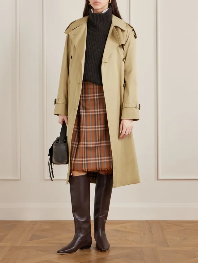 BURBERRY Belted frayed checked wool skirt in Brown, photo 2 of 2 from NET-A-PORTER (Canada)