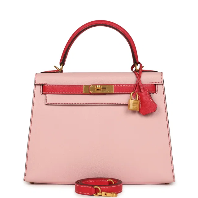 Hermès Special Order (HSS) Kelly Sellier 28 Rose Sakura, Rose Extreme Chevre Brushed Gold Hardware in Pink Goatskin from Madison Avenue Couture