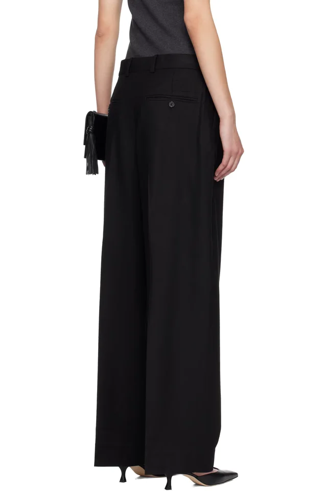 TOTEME Black Wide Flannel Trousers, photo 3 of 4 from SSENSE