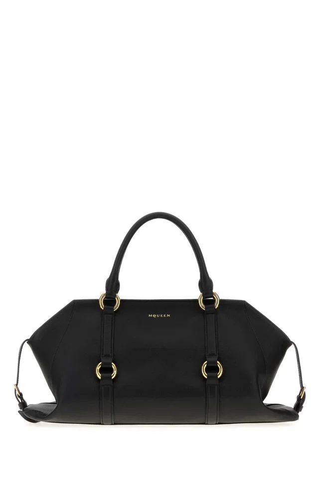 Alexander McQueen Farringdon Top Handle Bag — Black Calf Skinbrass in Black Calfskin from HEWI