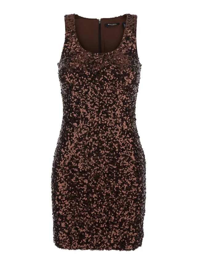 Dress with U-Neck and All-Over Applied Sequins in Brown for Women in Brown, image 1 of 1 from Gaudenzi Boutique