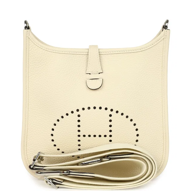 Hermès Evelyne 23 Cream Clemence Palladium Hardware in White Clemence leather from Madison Avenue Couture