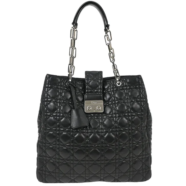 Black Lambskin Lady Dior Cannage Tote Handbag in Black Lambskin from AMORE Vintage Tokyo