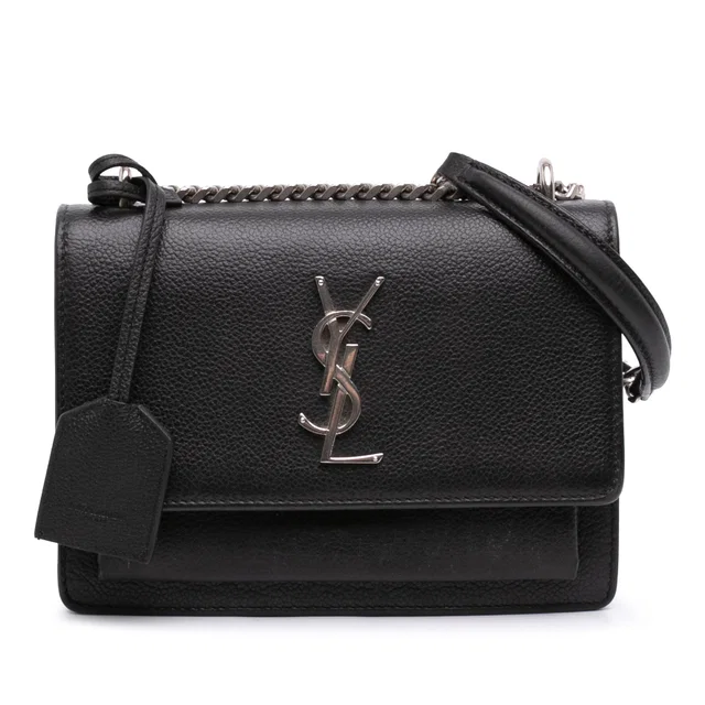 Black Saint Laurent Small Grained Calfskin Monogram Sunset Crossbody in Black Caviar leather from Designer Revival