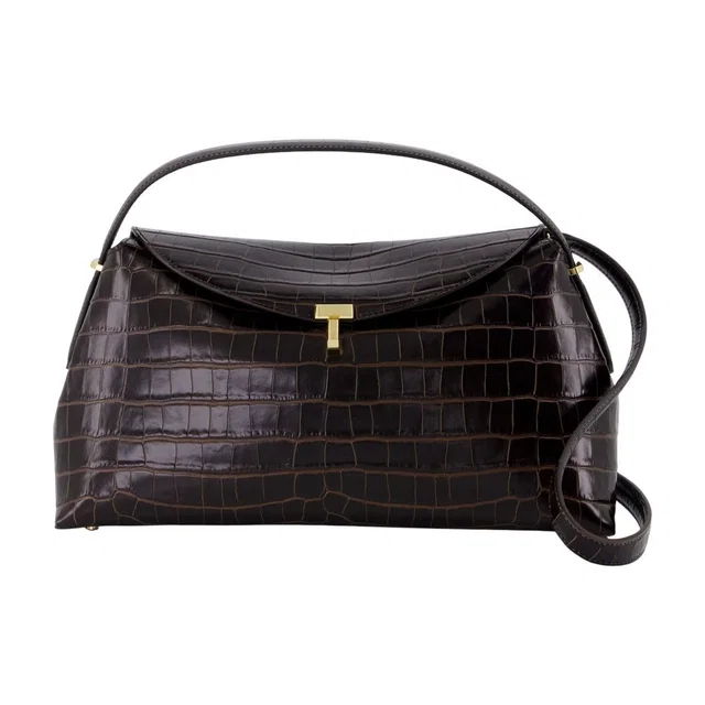 TOTEME Crocodile-Embossed Calfskin Top Handle Bag — Brown in Brown Calfskin from HEWI