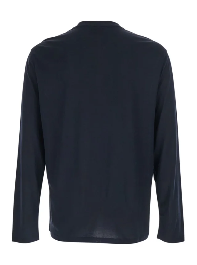 Emporio armani Blue Crew Neck T-Shirt with Logo Embroidery in Cotton Blend for Men in Blue 70% Lyocell 30% Cotton, photo 3 of 5 from Gaudenzi Boutique