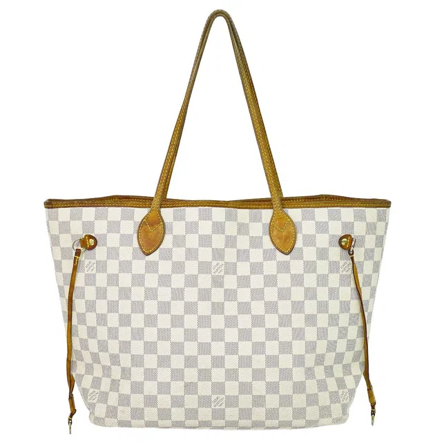 Louis Vuitton Neverfull Damier Azur Tote Bag White Gray in White Coated canvas from The Reluxe