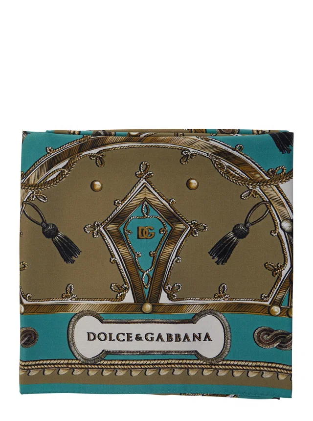 Dolce & Gabbana Ornamental Silk-Twill Print Scarf — Green Scarfs in Green Silk from HEWI