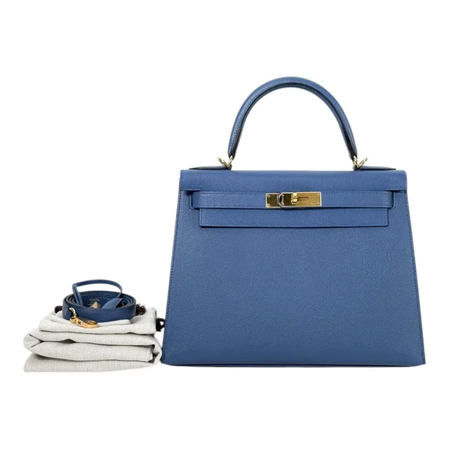 Hermès Kelly 28cm in Blue Epsom Bag with GHW in Blue Epsom leather from Luxury Promise