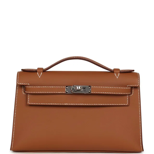 Hermès Kelly Pochette Gold Swift Palladium Hardware in Gold Swift leather from Madison Avenue Couture